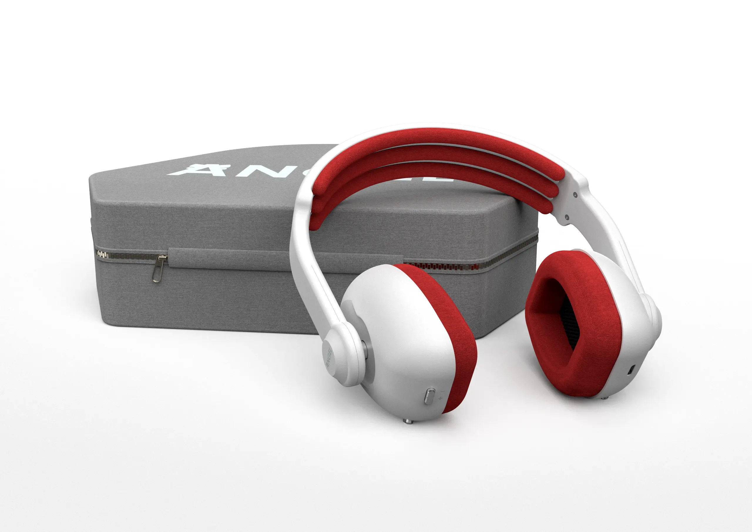 A shot of the headphones and it's case.